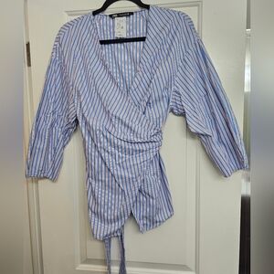 Zara Blue and White Striped Blouse